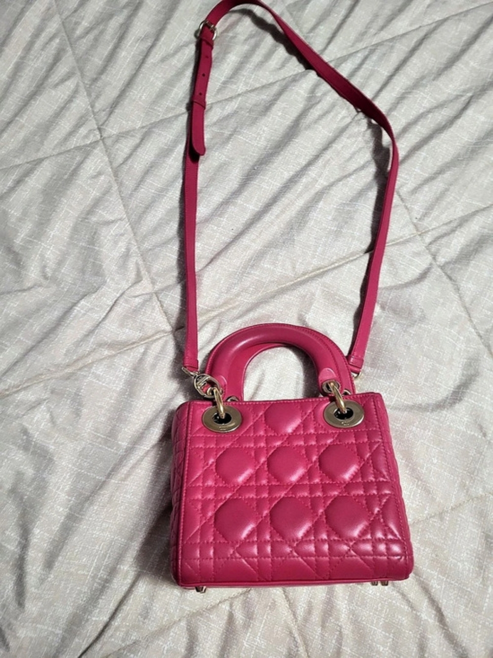 Christian Dior Mini Lady Dior Bag Cannage Shoulder Bag in Pink
